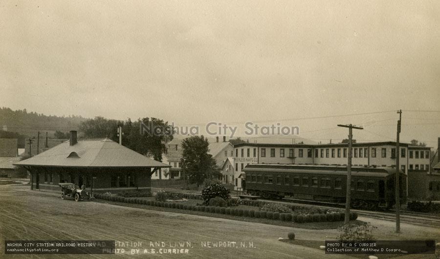 Postcard: Boston & Maine Railroad Station and Lawn, Newport, New Hampshire